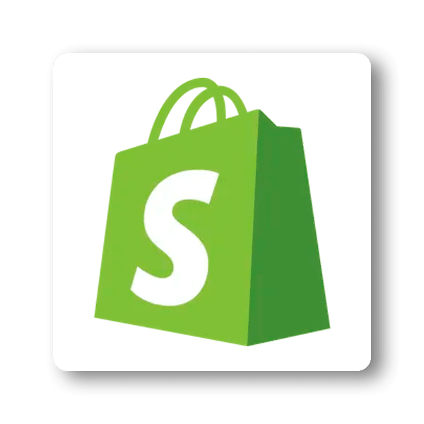 A green shopping bag with a white letter S on it, representing the Shopify logo, on a white rounded square background.