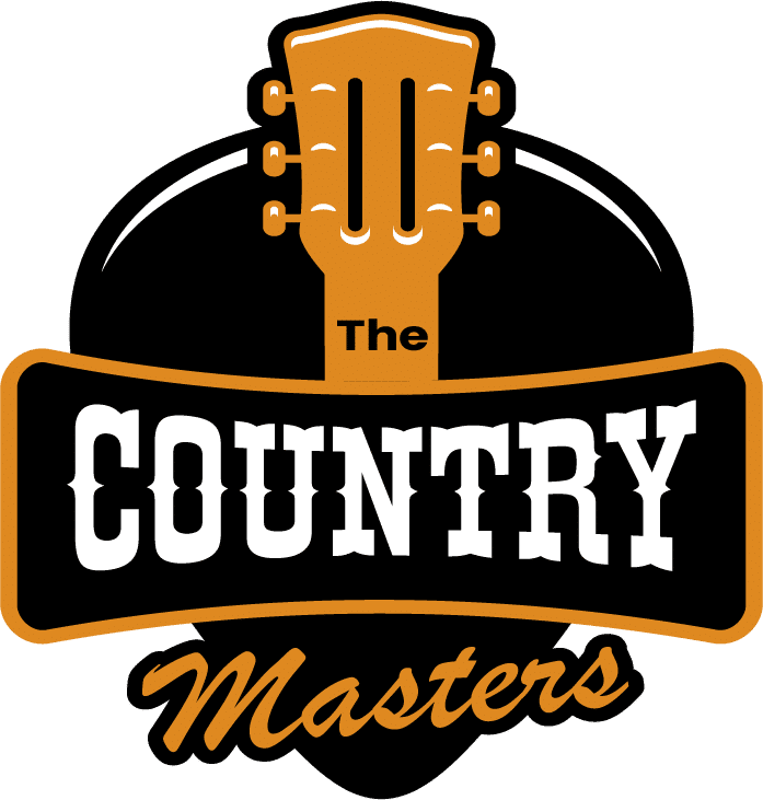 Logo featuring a guitar headstock above the words “The Country Masters” in bold white and gold letters, set against a black background shaped like a guitar pick. Logo featuring a guitar headstock above the words “The Country Masters” in bold white and gold letters, set against a black background shaped like a guitar pick.