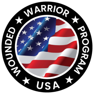 Circular badge featuring a waving American flag inside a black ring with white stars and 'USA' text surrounding it.