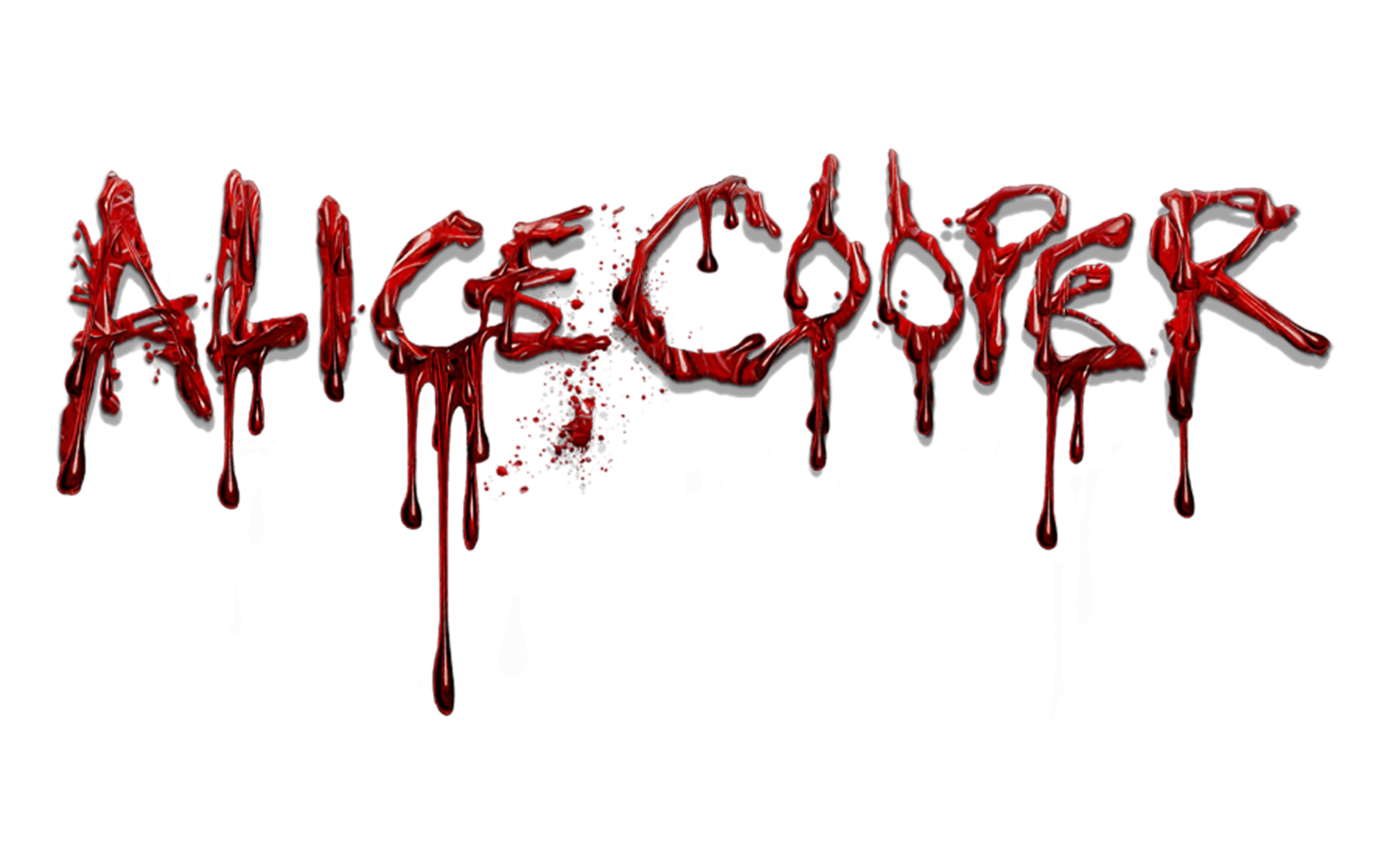 The name Alice Cooper written in a dripping, blood-red font for a concert. The name Alice Cooper written in a dripping, blood-red font for a concert.